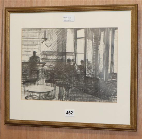 Clive McCartney (b. 1960), Café Central, Madrid, Christmas 1998 gift inscription verso, pencil, 23 x 32cm